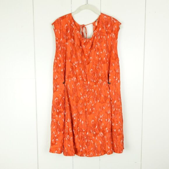 Free People Sleeveless Mini Dress Size M Orange Open Back Fake Love Animal Print - Picture 1 of 14